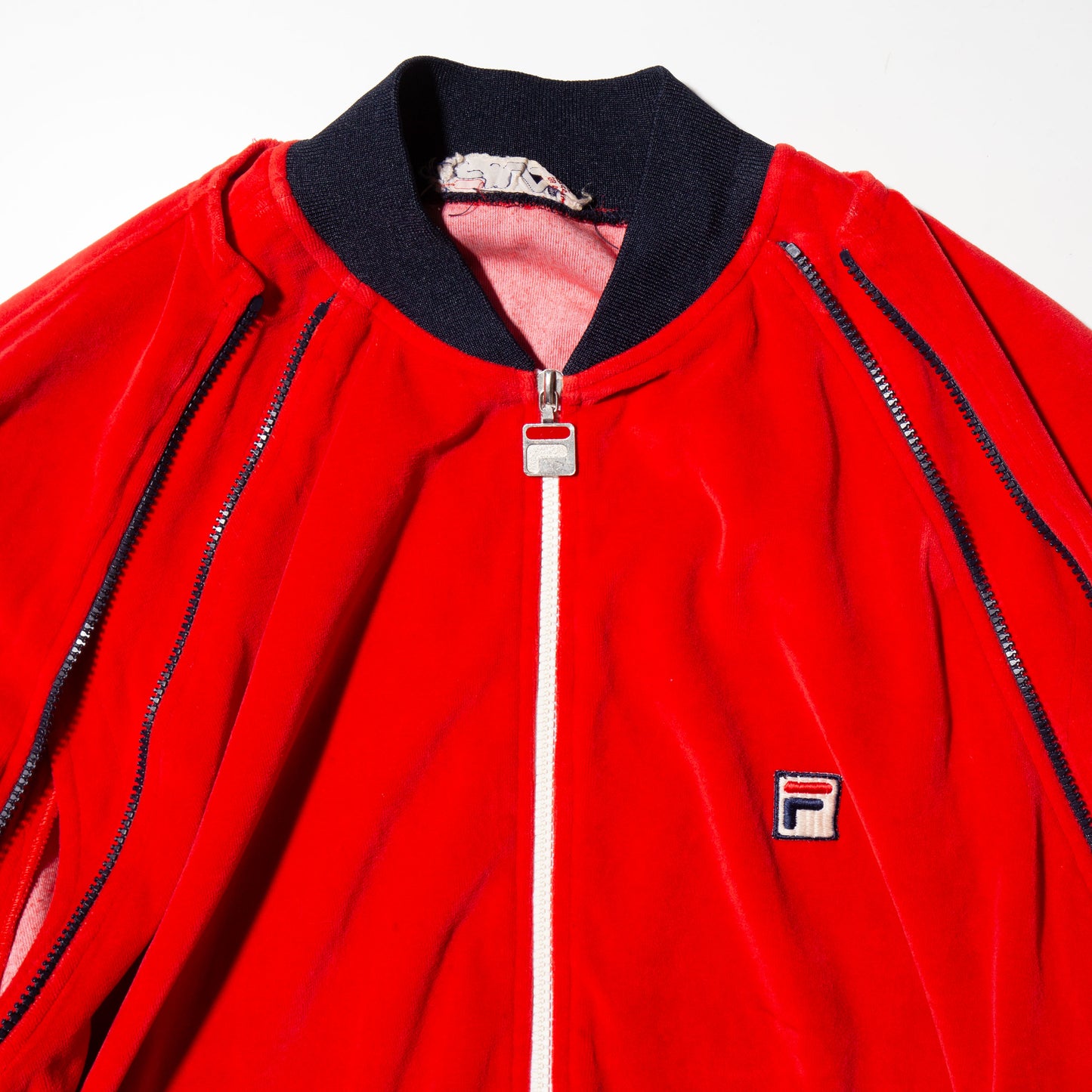 vintage 80's french fila velour track jacket , detachable sleeve
