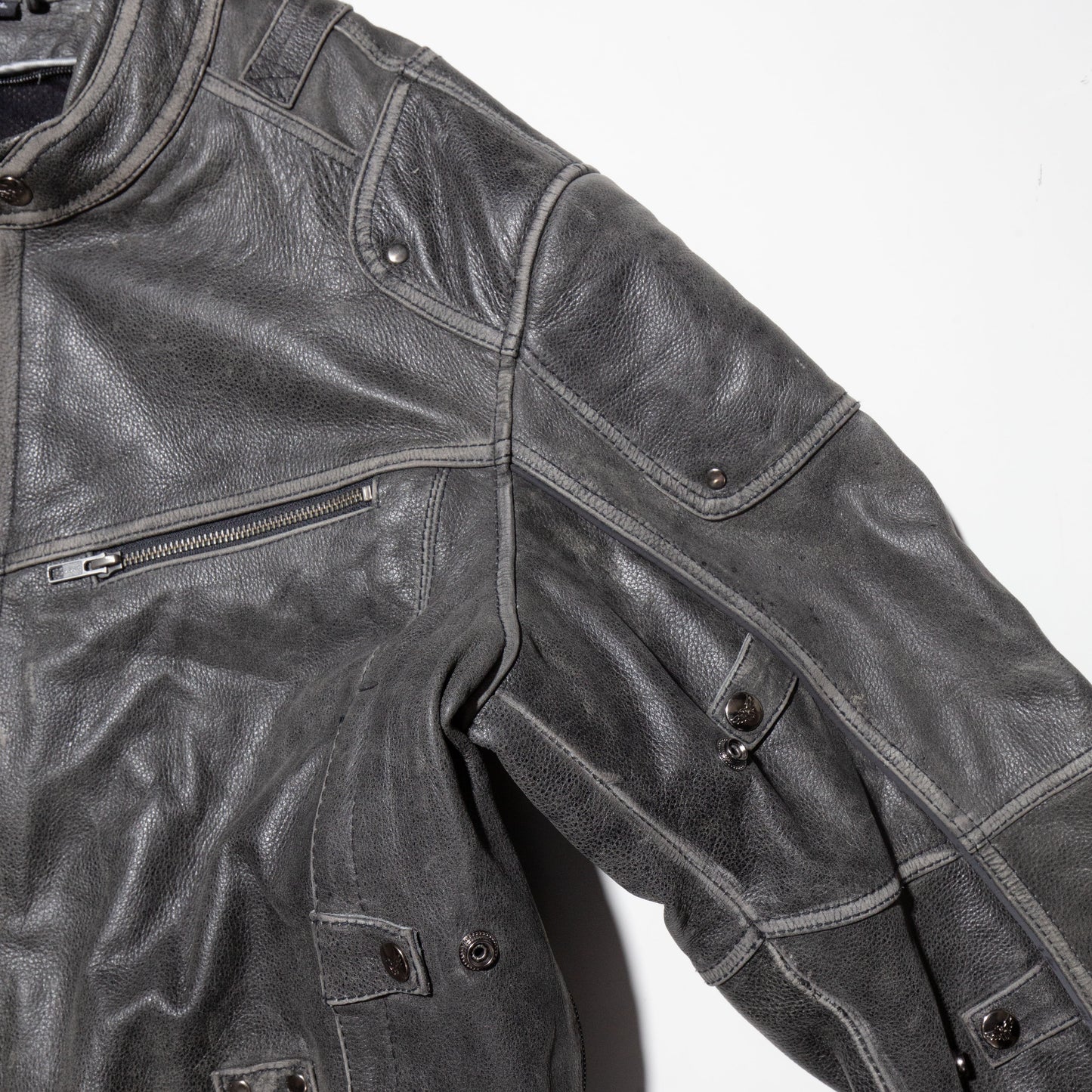 vintage faded motocross leather jacket