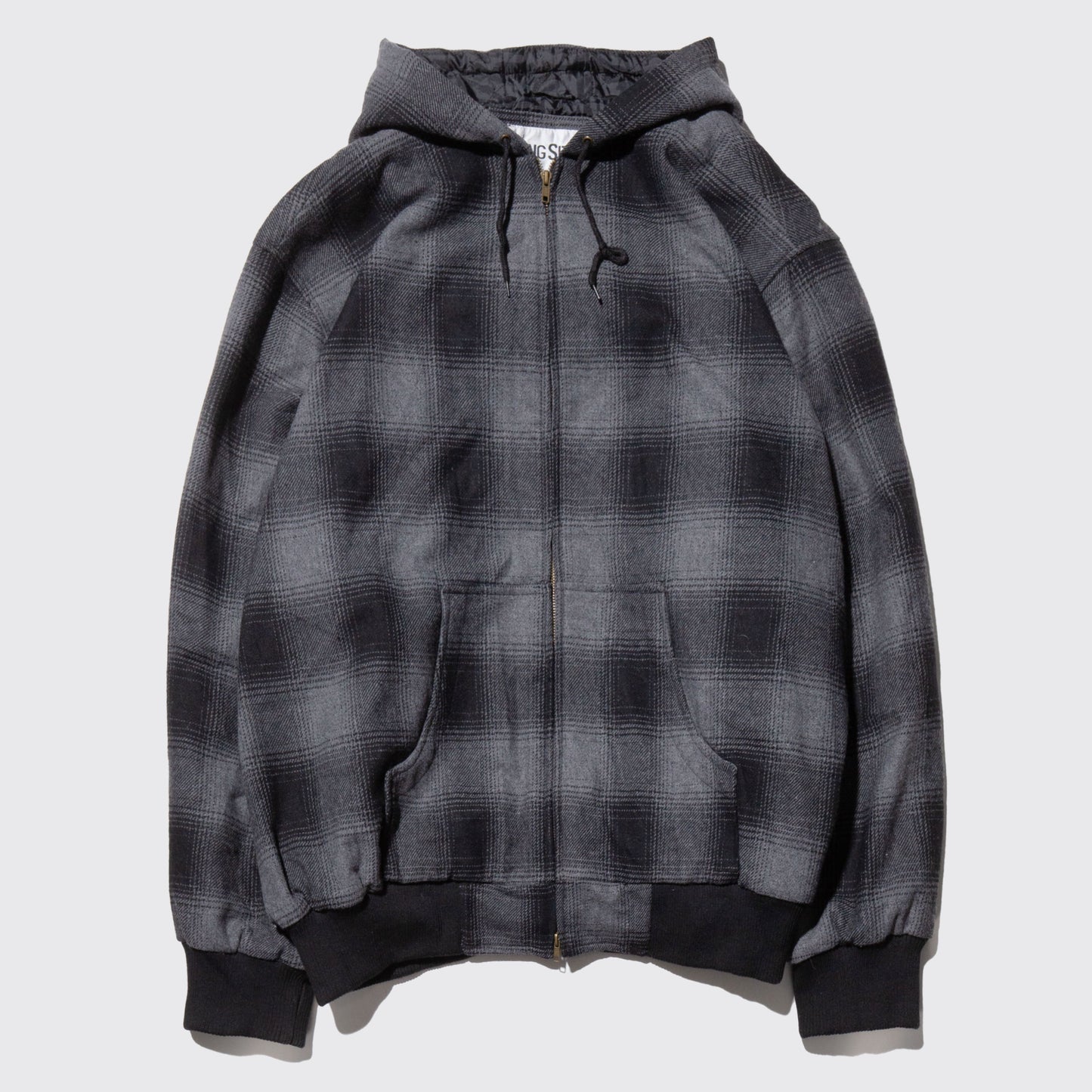 vintage loose ombre check hooded jacket