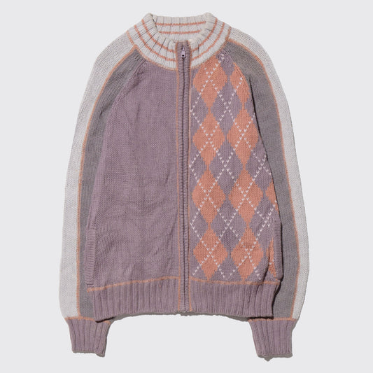 vintage argyle knit track jacket