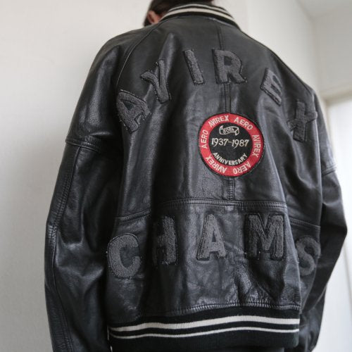 vintage avirex leather varsity jacket