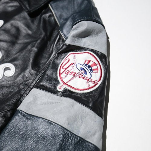 vintage 90's yankees logo leather jacket