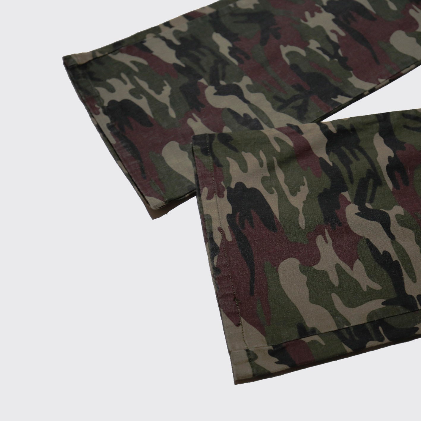 vintage broderie camo flare trousers