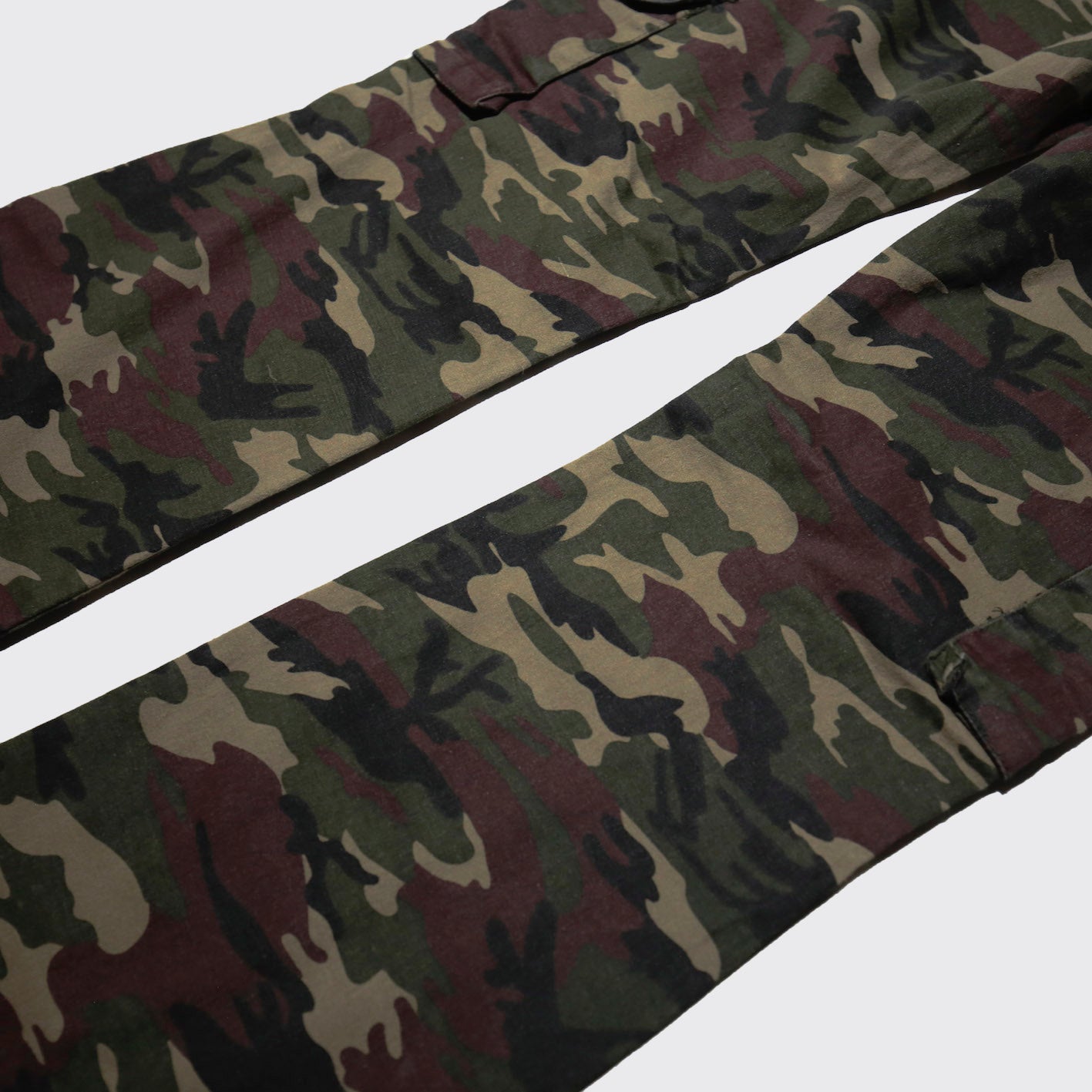 vintage broderie camo flare trousers