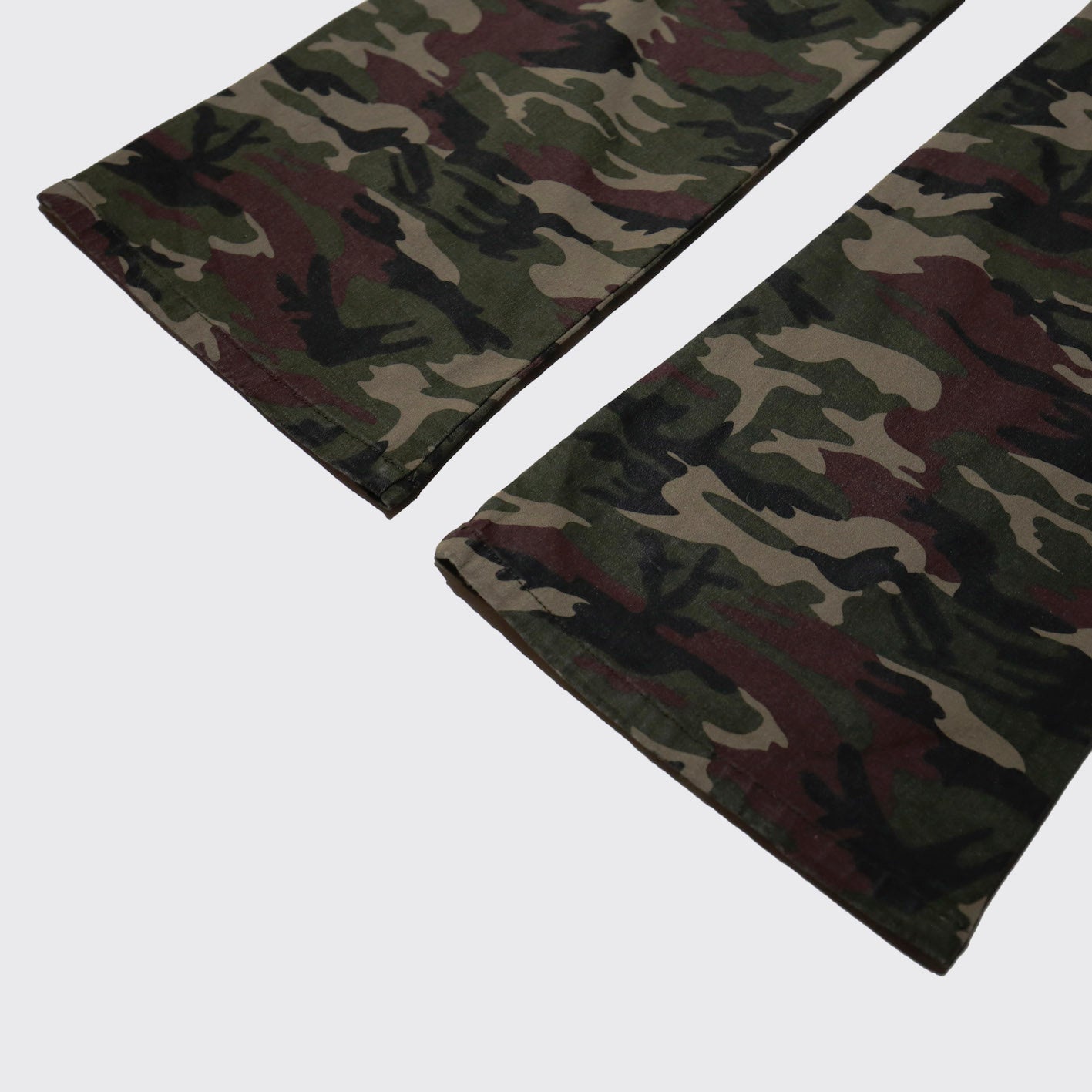 vintage broderie camo flare trousers