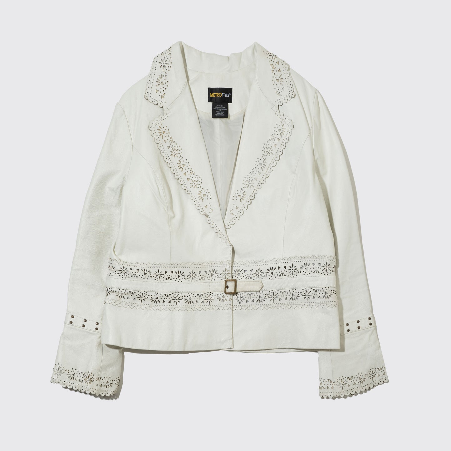 vintage lace cut leather jacket