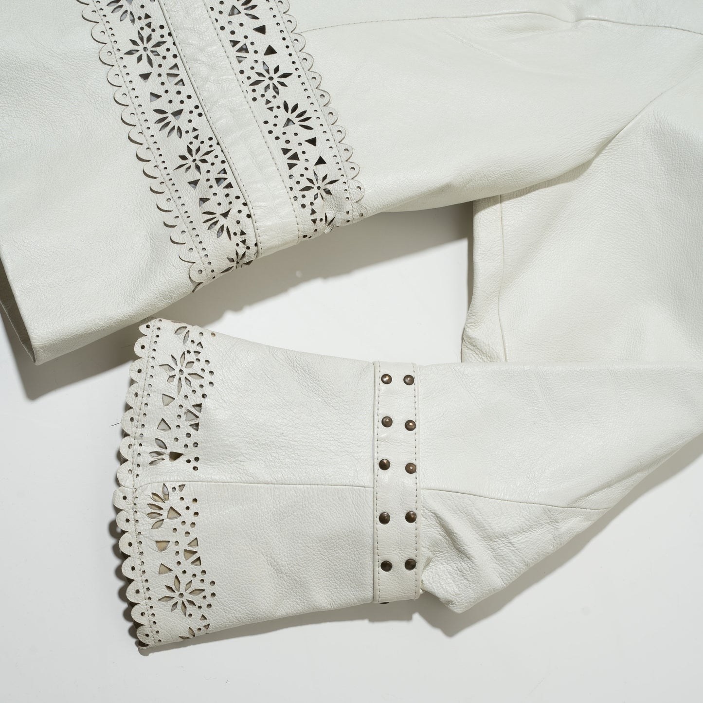 vintage lace cut leather jacket