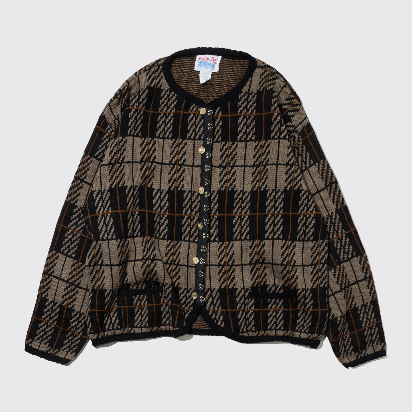 vintage hooked check wide cardigan