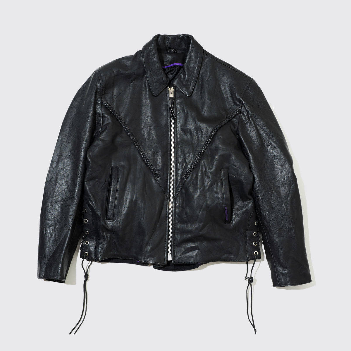 vintage lace up zipped leather jacket