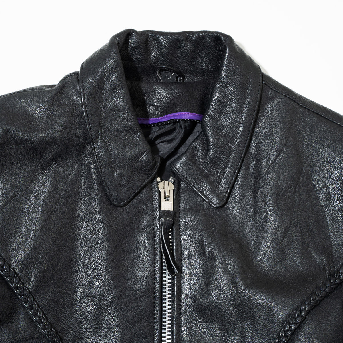 vintage lace up zipped leather jacket