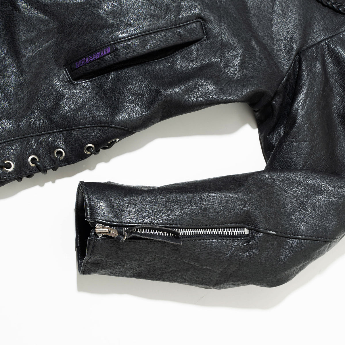 vintage lace up zipped leather jacket