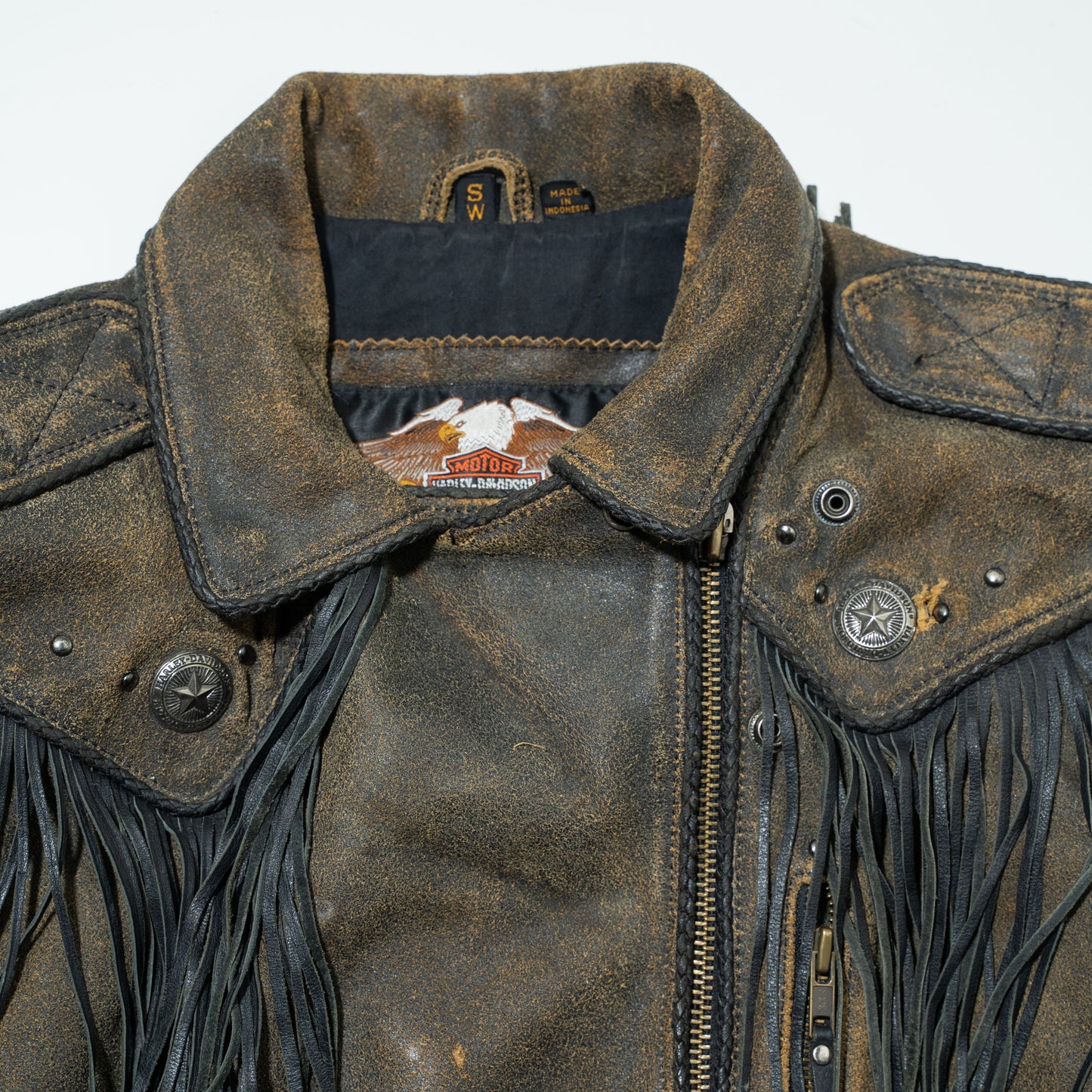 vintage harley davidson fringe fade riders jacket